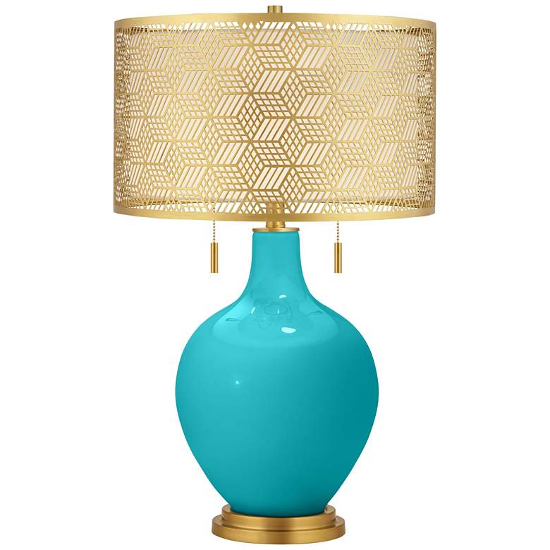Image 1 Surfer Blue Toby Brass Metal Shade Table Lamp