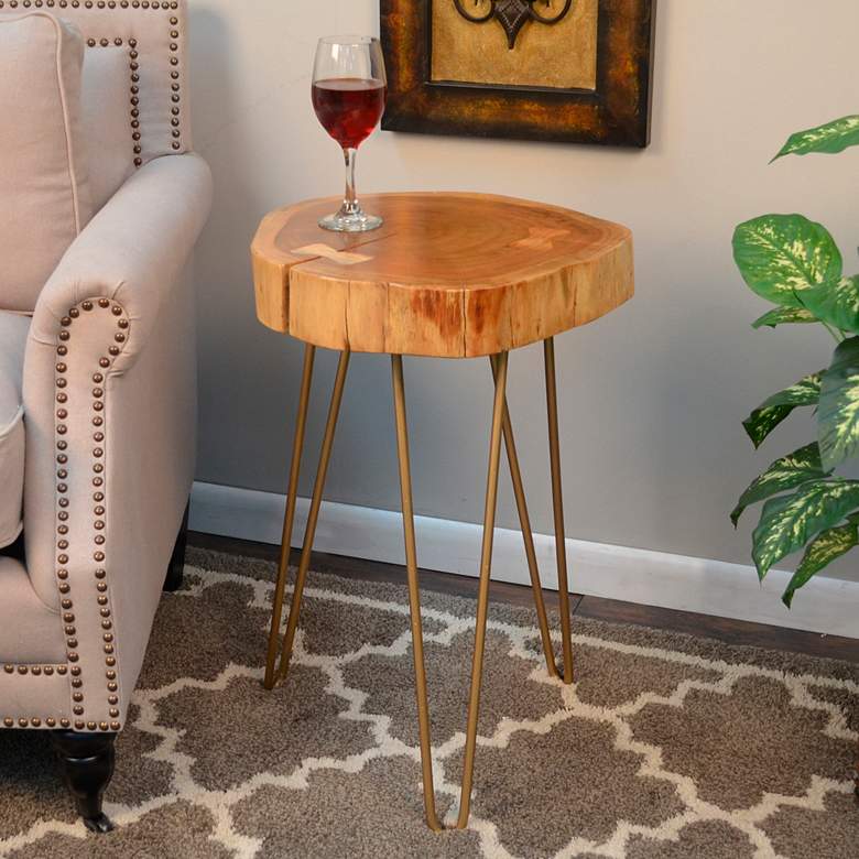 Image 1 Suri 22" Wide Natural Wood and Gold Accent Table