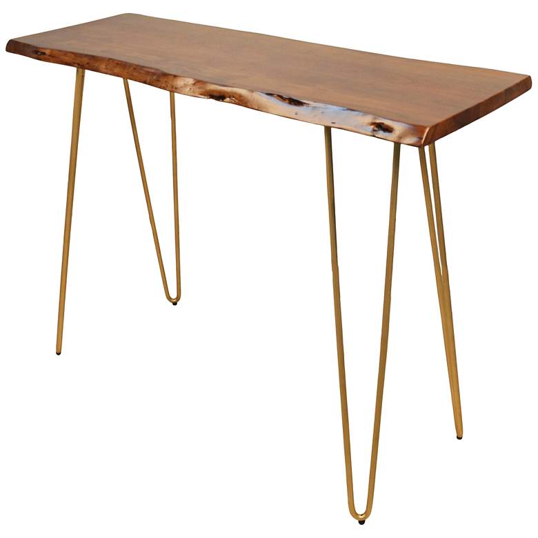Image 2 Suri 40 inch Wide Elm Wood and Gold Live Edge Console Table