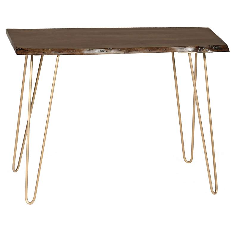 Image 3 Suri 40 inch Wide Elm Wood and Gold Live Edge Console Table more views