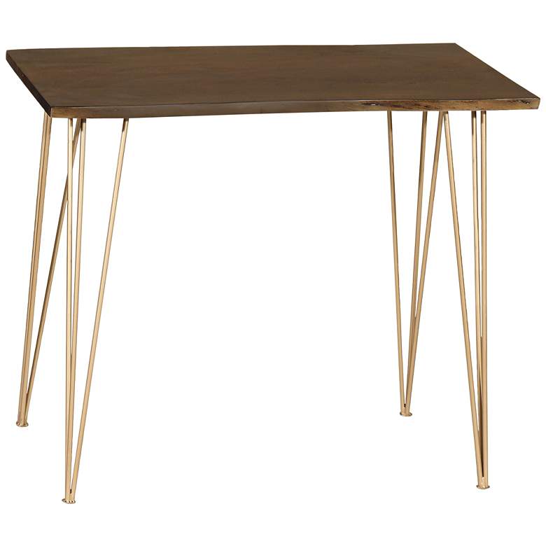 Image 1 Suri 42 inch Wide x 36 inch High Elm Wood and Gold Metal Bar Table