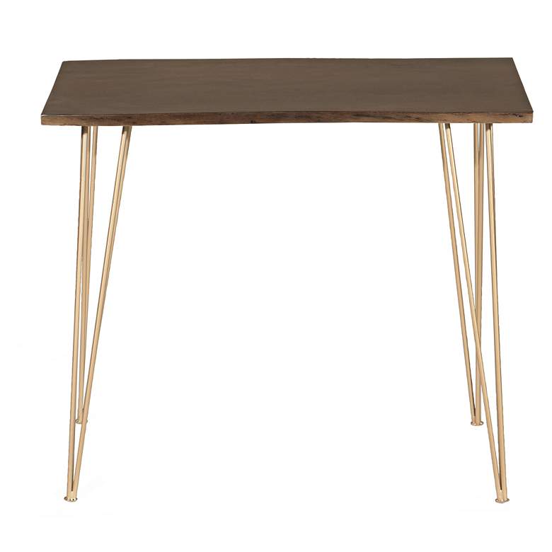 Image 2 Suri 42 inch Wide x 36 inch High Elm Wood and Gold Metal Bar Table more views