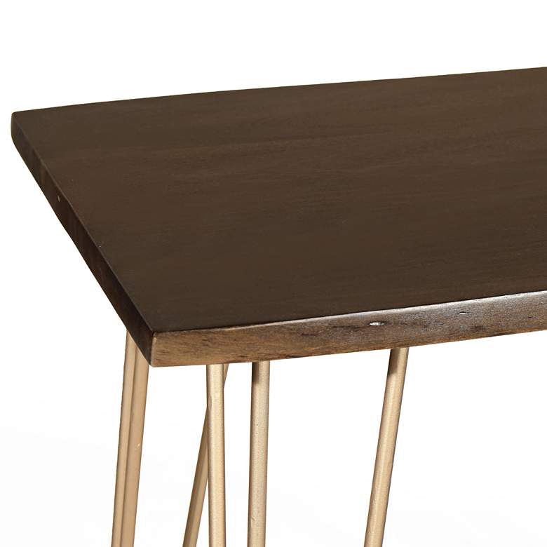 Image 3 Suri 42" Wide x 36" High Elm Wood and Gold Metal Bar Table more views