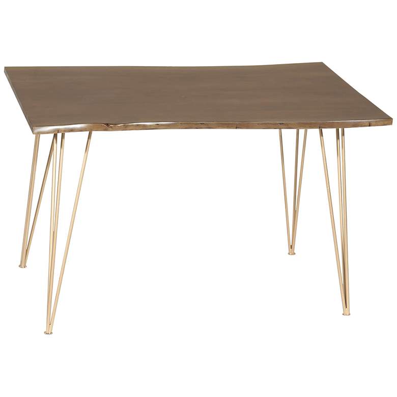 Image 1 Suri 48" Wide Elm Wood Gold Metal Rectangular Dining Table