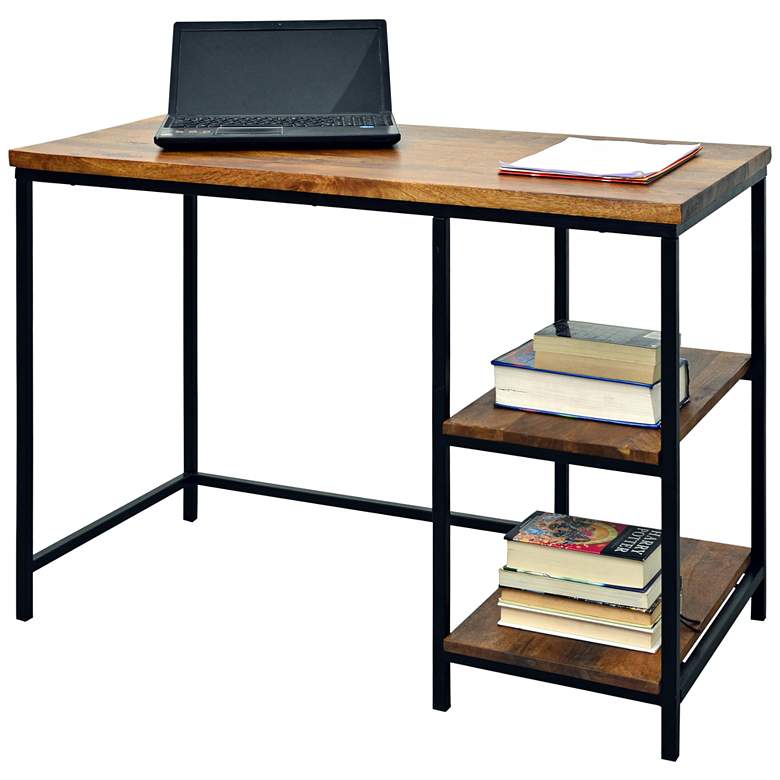 Image 2 Suri 71 inch Wide Metal and Chestnut Wood 2-Shelf Desk
