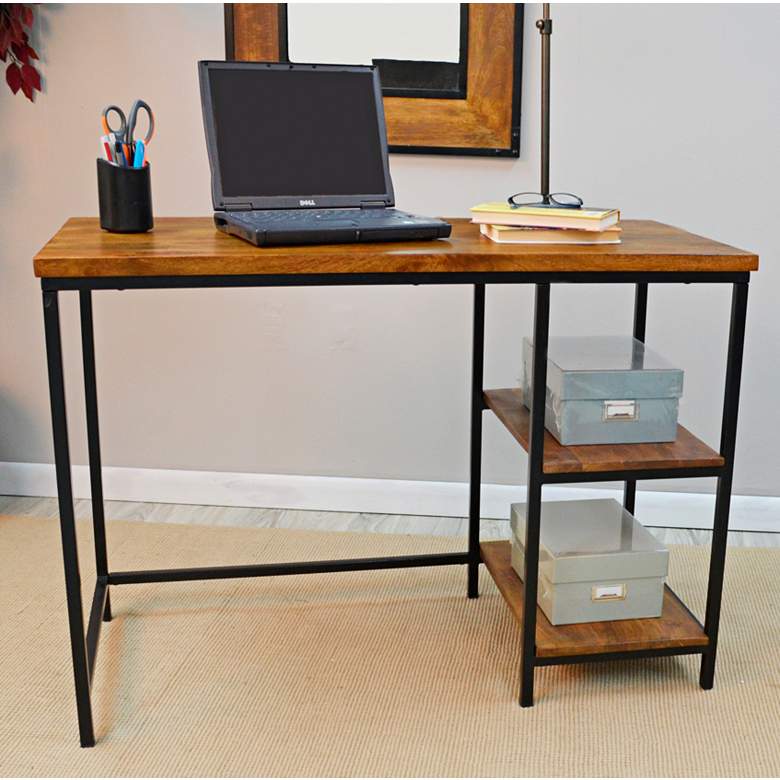 Image 1 Suri 71 inch Wide Metal and Chestnut Wood 2-Shelf Desk