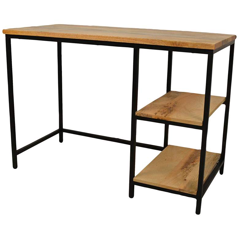 Image 2 Suri 71 inch Wide Natural Wood and Black 2-Shelf Desk