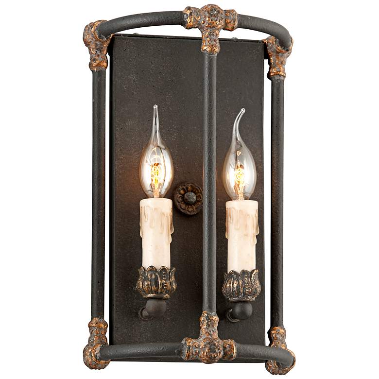 Image 1 Surrey Collection 13 3/4 inch High Distressed Black Wall Sconce