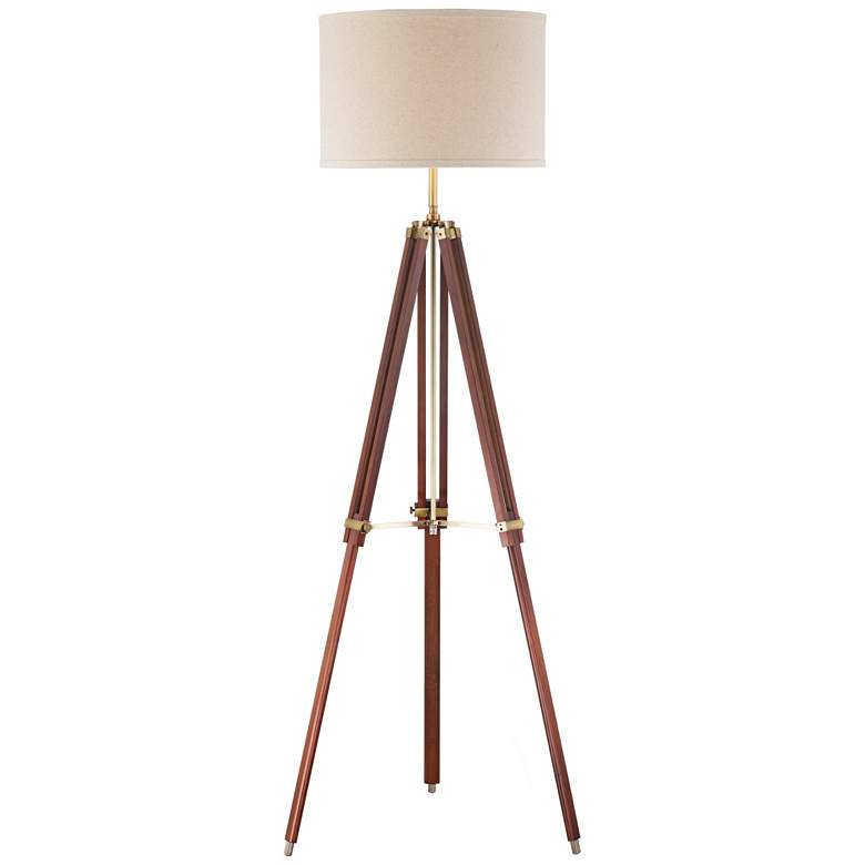 Image 3 Surveyor Cherry Wood Tripod Floor Lamp w/ Smart Socket