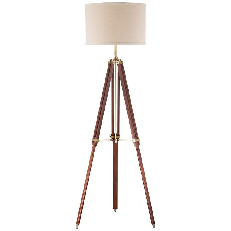 Image 2 Surveyor Cherry Wood Tripod Floor Lamp w/ Smart Socket