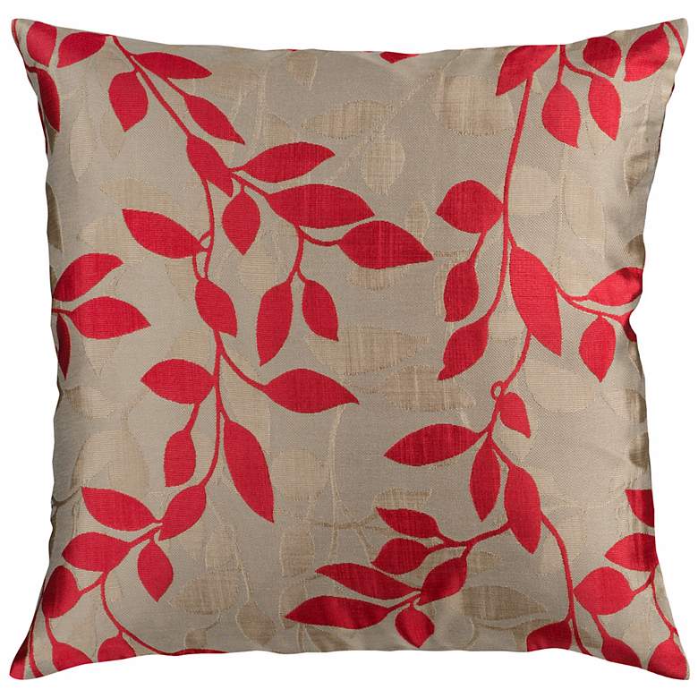 Image 1 Surya 18 inch Square Beige and Red Leaf Throw Pillow