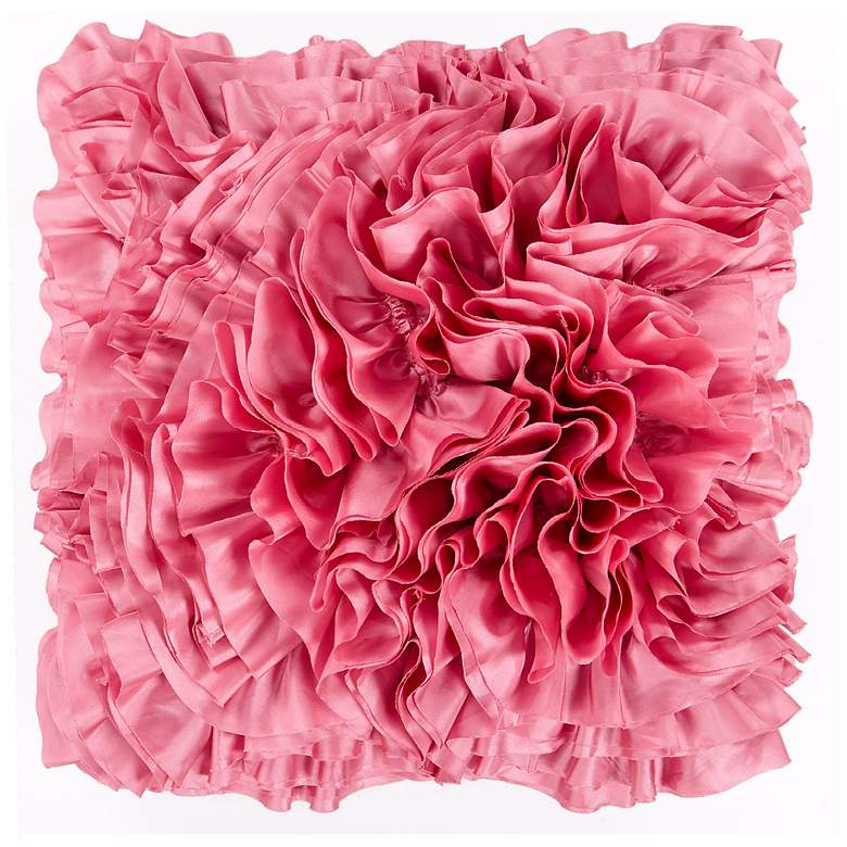 Image 1 Surya 18 inch Square Dusty Coral Pink Ruffled Accent Pillow