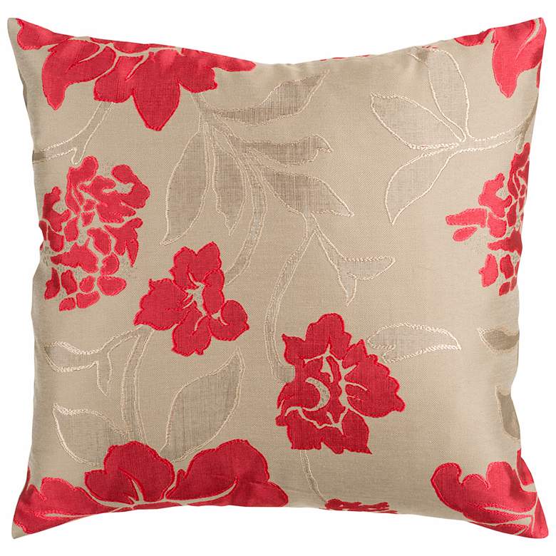 Image 1 Surya 18 inch Square Floral Red and Beige Throw Pillow