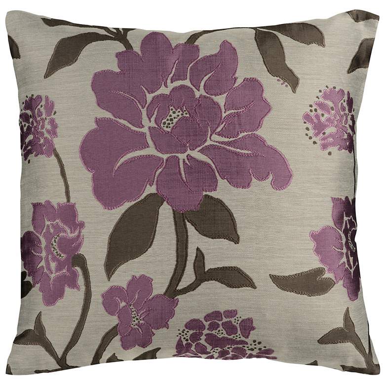 Image 1 Surya 18 inch Square Gray and Grape Floral Throw Pillow