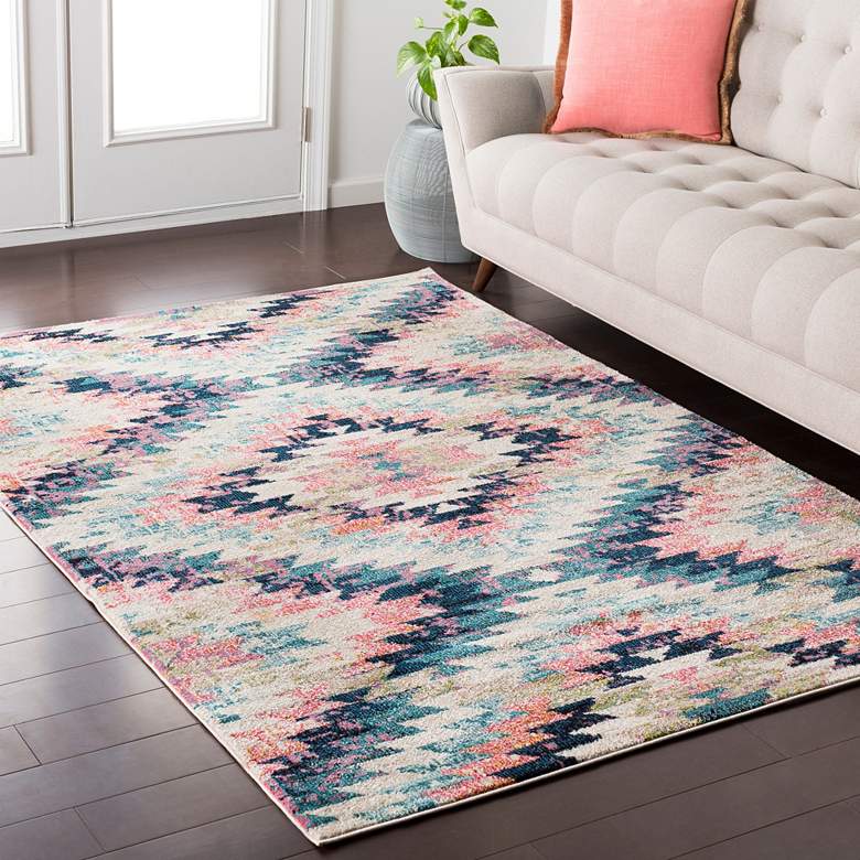 Image 1 Surya Anika 5&#39;3 inchx7&#39;3 inch Dark Blue and Bright Pink Area Rug