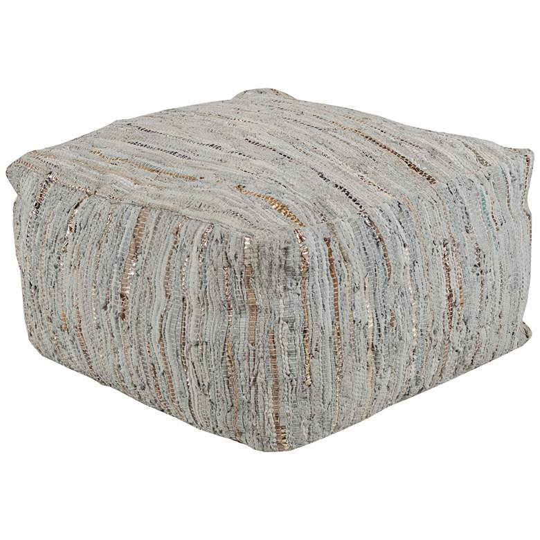 Image 1 Surya Anthracite Striped Leather Cube Pouf