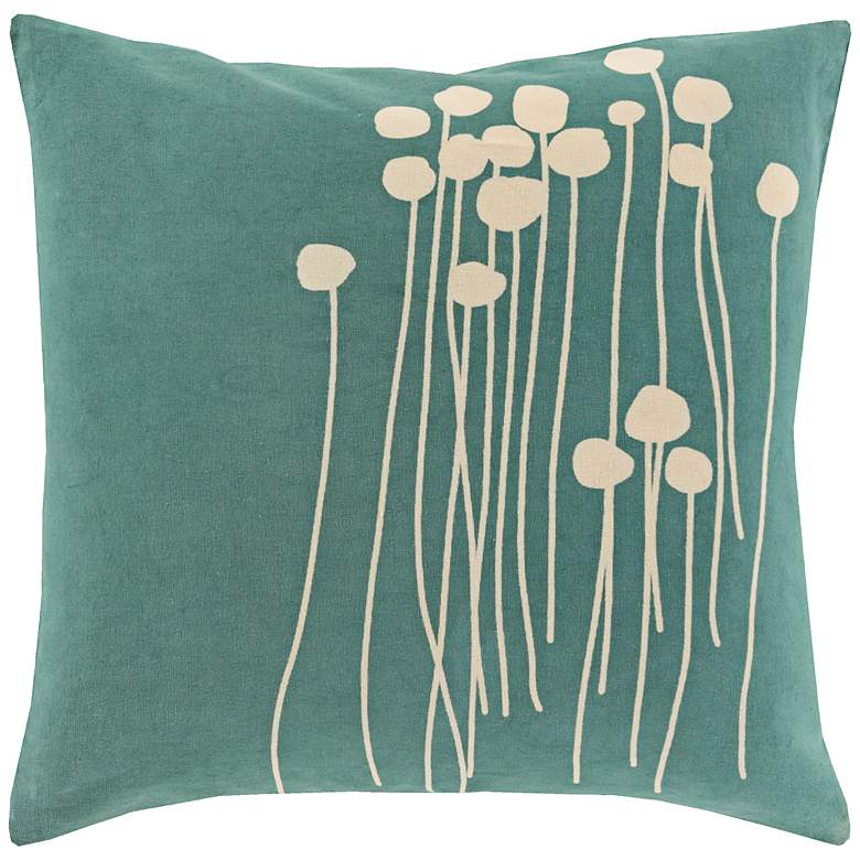 Image 1 Surya Blooming Buds Green 18" Square Throw Pillow