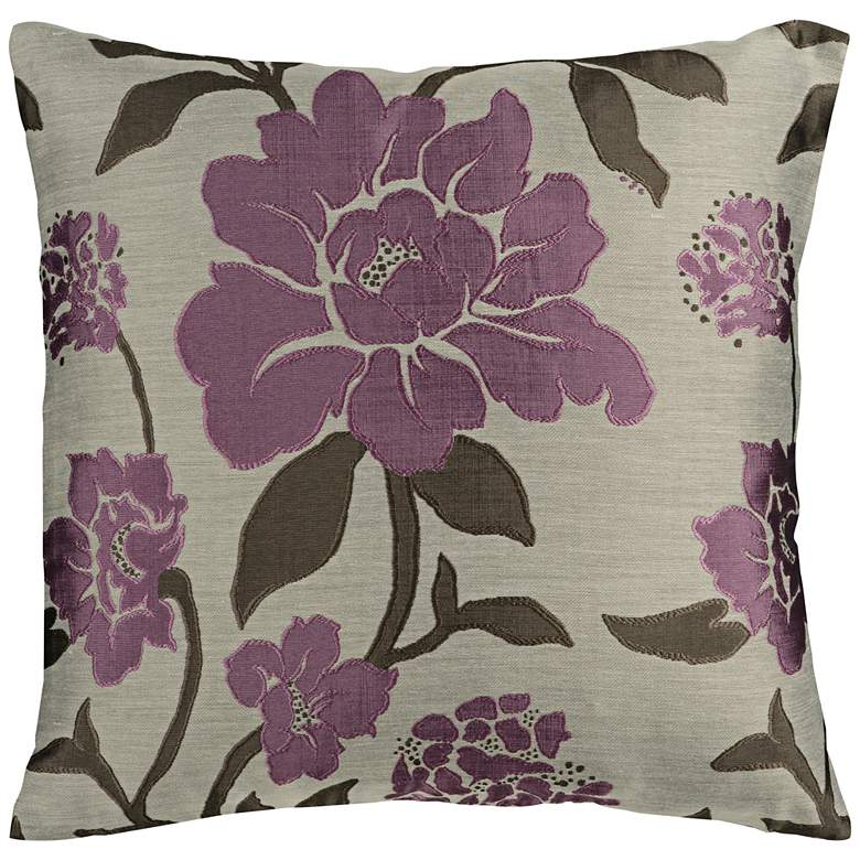 Image 1 Surya Blossom Neutral and Purple 18 inch Square Throw Pillow