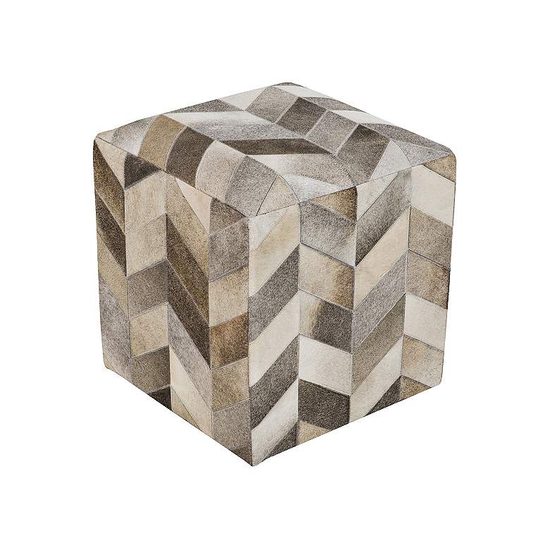 Image 1 Surya Chevron Silver Cloud Gray Leather Pouf Ottoman