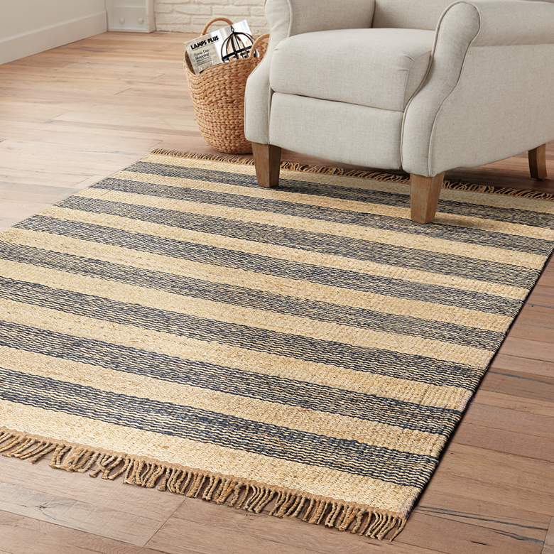 Image 1 Surya Davidson Navy and Cream 5&#39;x7&#39;6 inch Jute Area Rug