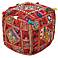 Surya Exotic Patchwork Jester Red Cotton Pouf Ottoman