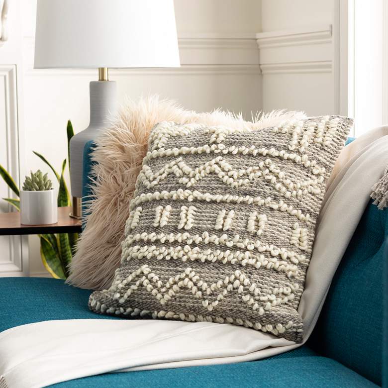 Image 1 Surya Faroe Khaki and Black 18" Square Decorative Pillow