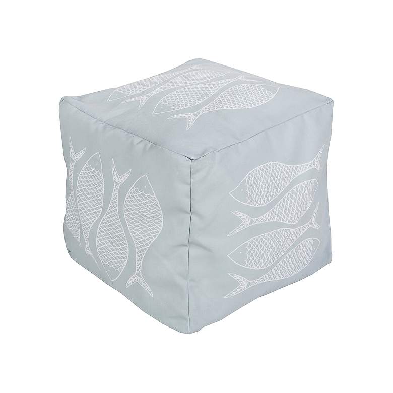 Image 1 Surya Fish Misty Blue Square Indoor/Outdoor Pouf Ottoman