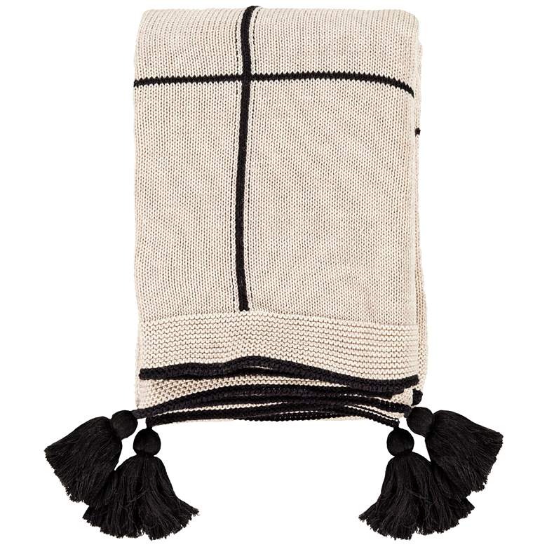 Image 1 Surya Fleck Beige Black Striped Decorative Throw Blanket