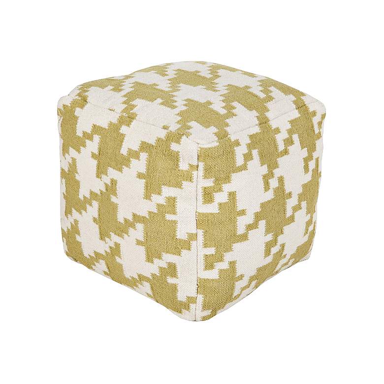 Image 1 Surya Houndstooth Linden Green Wool Square Pouf Ottoman