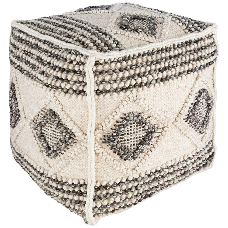 Image 1 Surya Hygge Charcoal and White Wool Pouf Ottoman