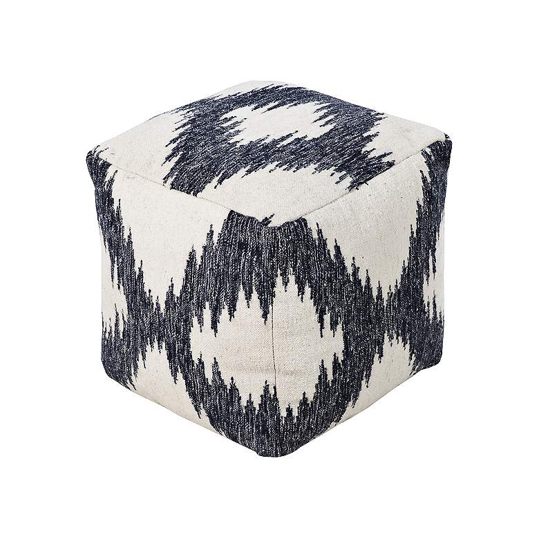 Image 1 Surya Ikat Birch Ivory Wool Pouf Ottoman