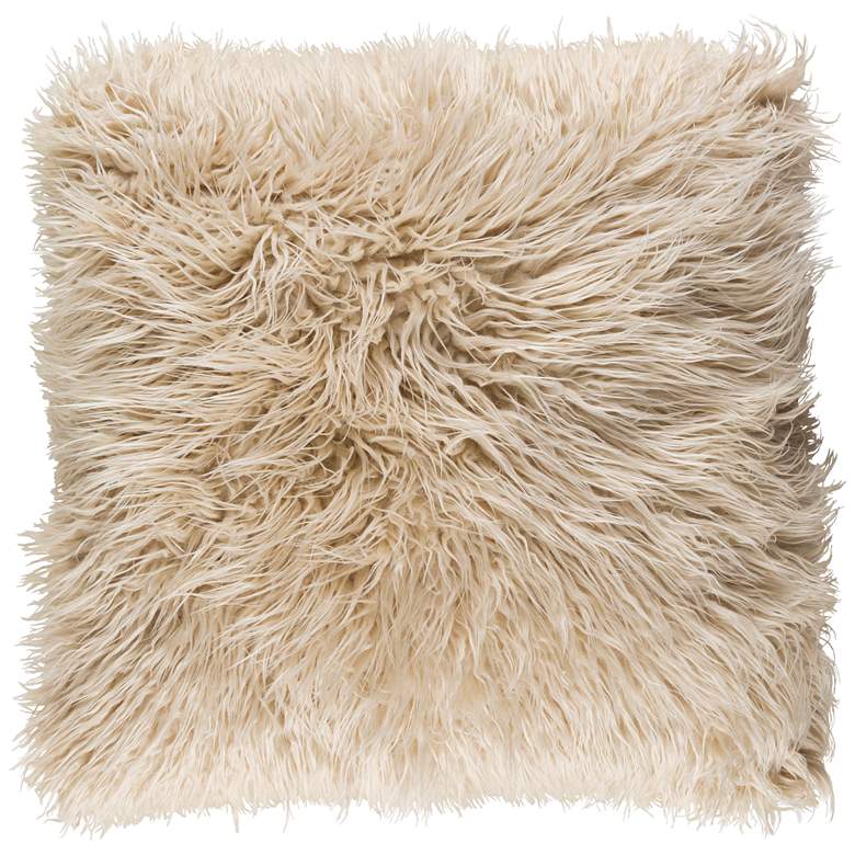 Image 1 Surya Kharaa Khaki Faux Fur 22 inch Square Decorative Pillow