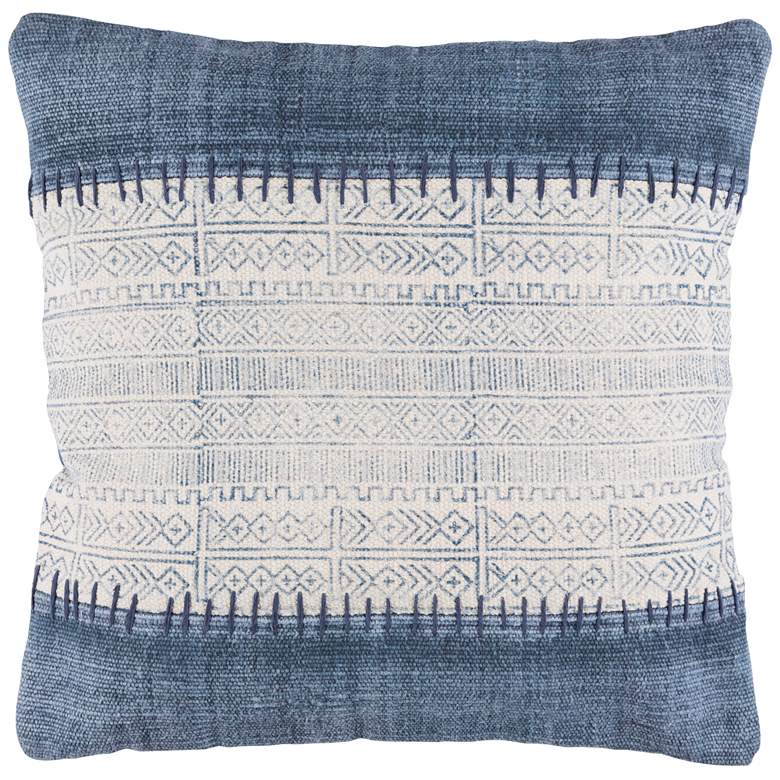 Image 1 Surya Lola Cream Pale Blue Navy 20 inch Square Decorative Pillow