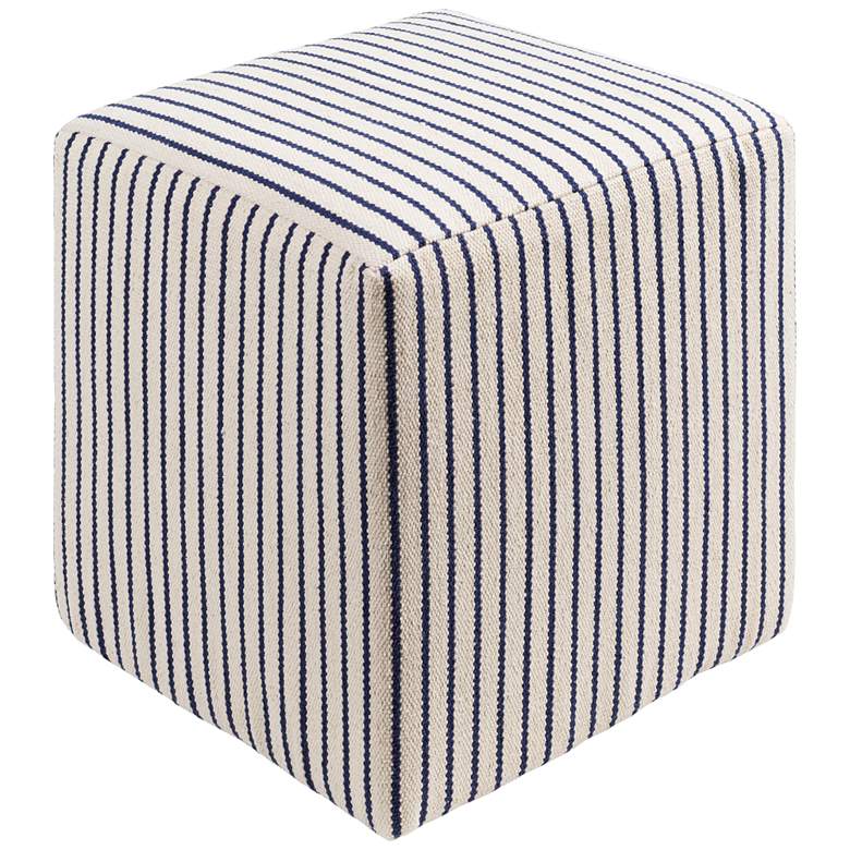 Image 1 Surya Matchford Cream and Navy Cotton Woven Pouf Ottoman