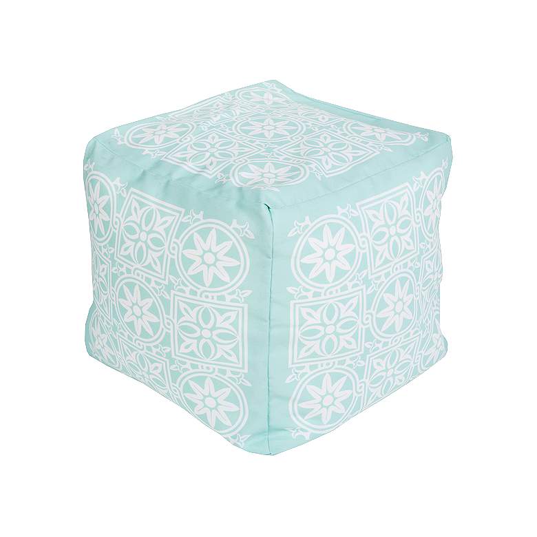 Image 1 Surya Medallion Bleached Aqua Indoor/Outdoor Pouf Ottoman