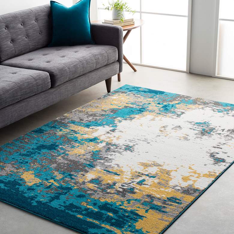 Image 1 Surya Pepin PEI-1012 5'x8' Bright Blue and Mustard Area Rug