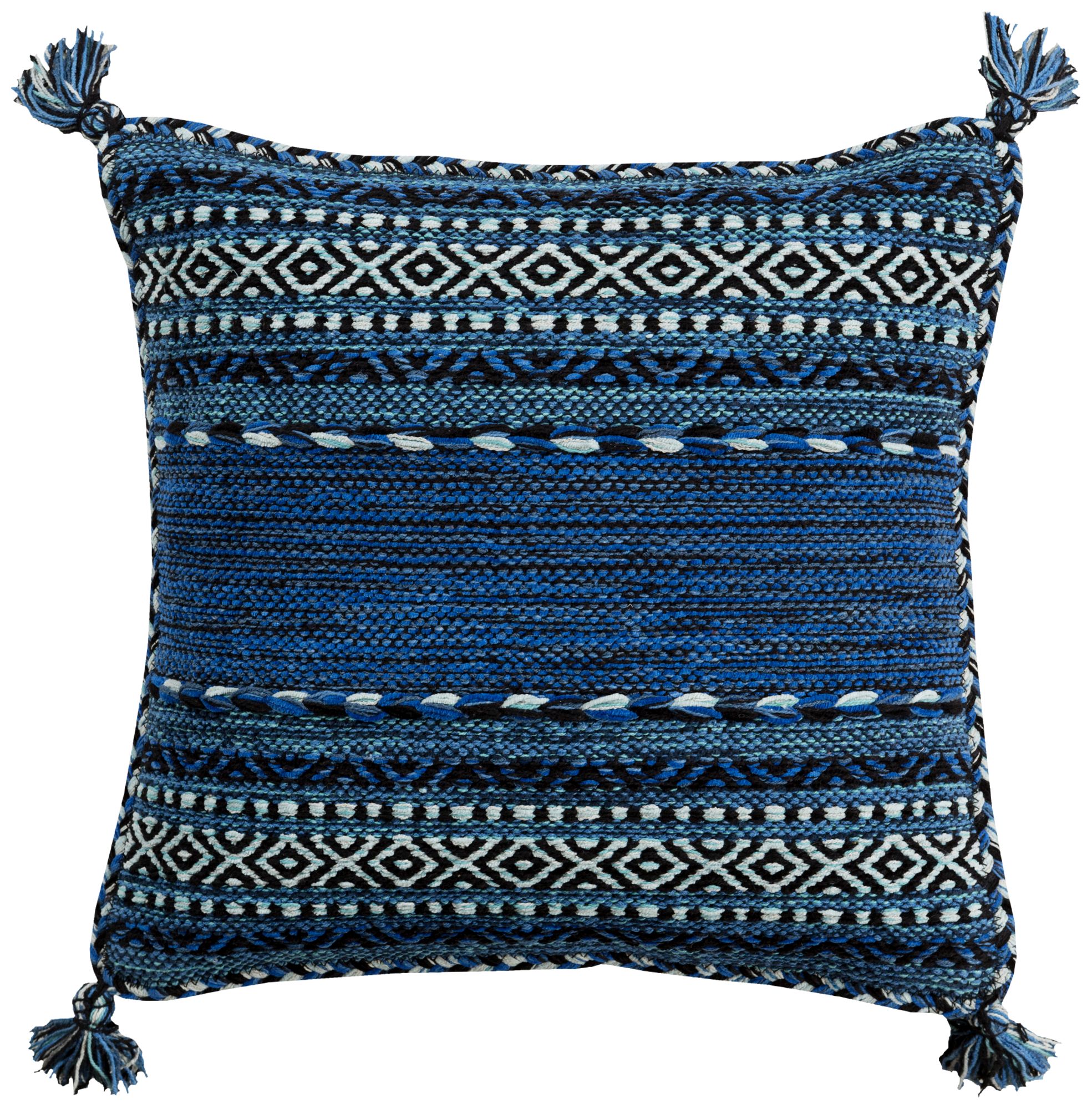 Surya Trenza Black Dark Blue 18" Square Decorative Pillow