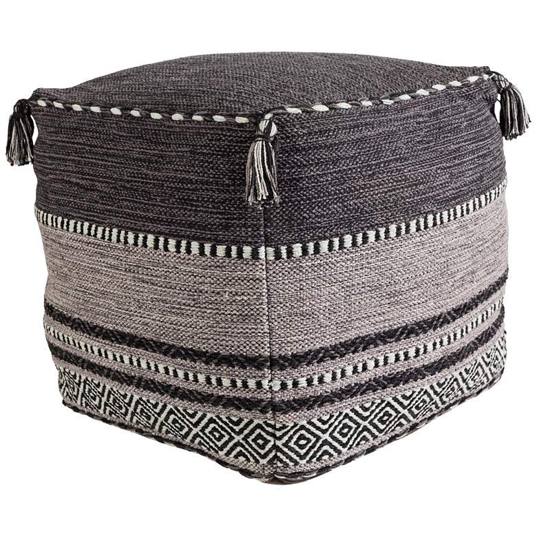 Image 1 Surya Trenza Charcoal and Light Gray Cotton Pouf Ottoman