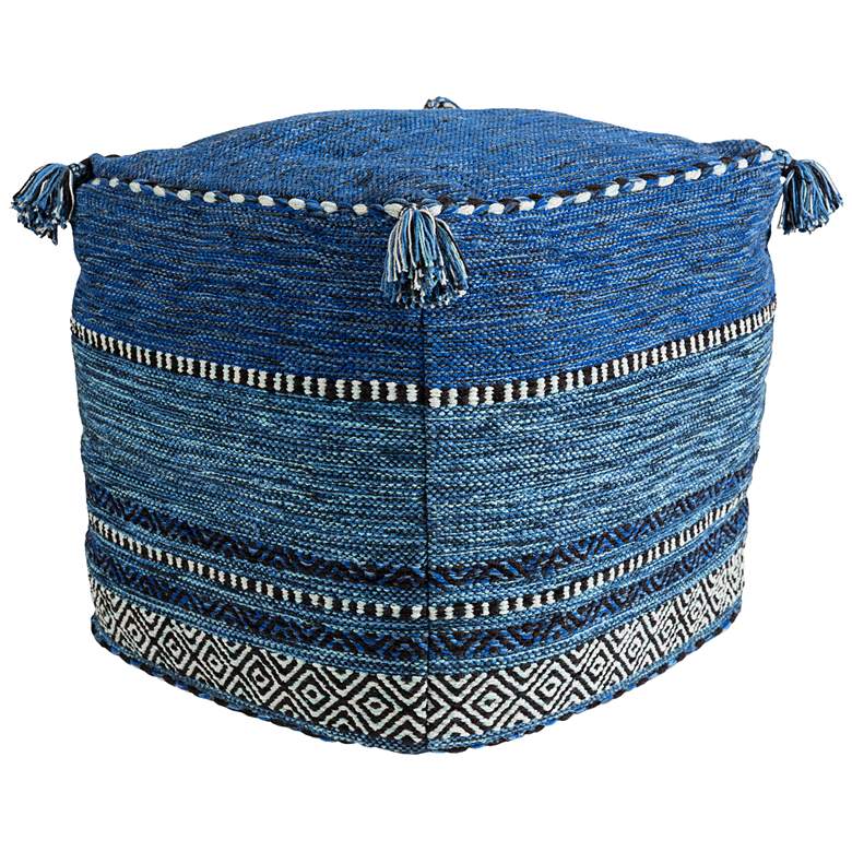 Image 1 Surya Trenza Dark Blue and Navy Cotton Pouf Ottoman