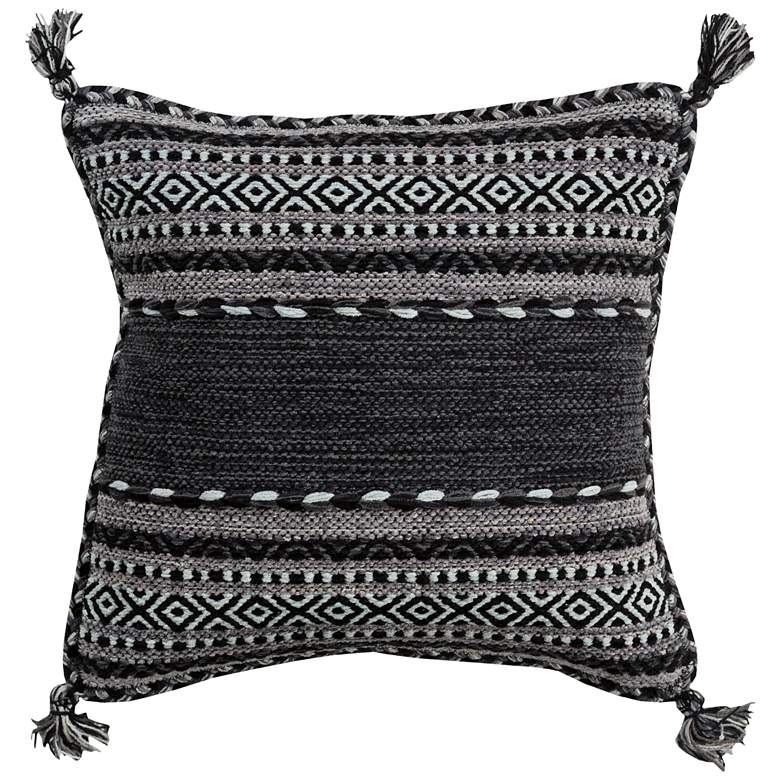 Surya Trenza Light Gray Black 20 inch Square Decorative Pillow