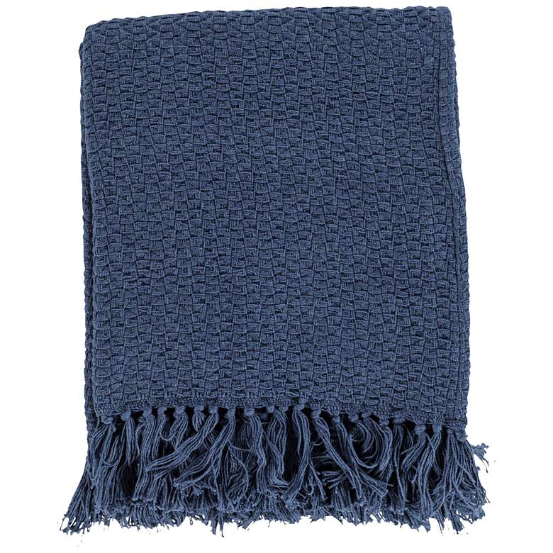 Image 1 Surya Tressa Solid Navy Cotton Decorative Throw Blanket