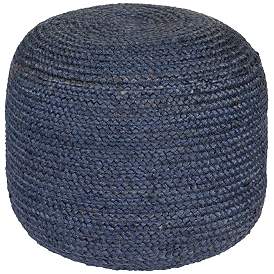 Image1 of Surya Tropics Dark Blue Jute Woven Pouf Ottoman