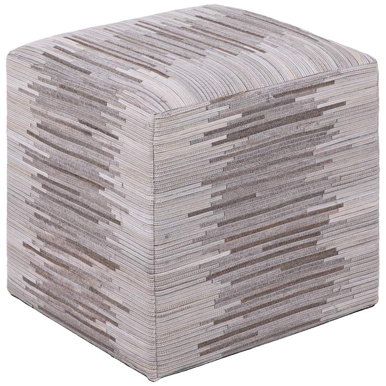 Image 1 Surya Zander Taupe Hair On Hide Leather Pouf Ottoman