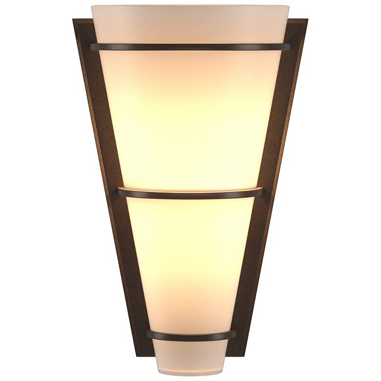 Image 1 Suspended Half Cone 10" High Bronze Sconce With Opal Glass Shade