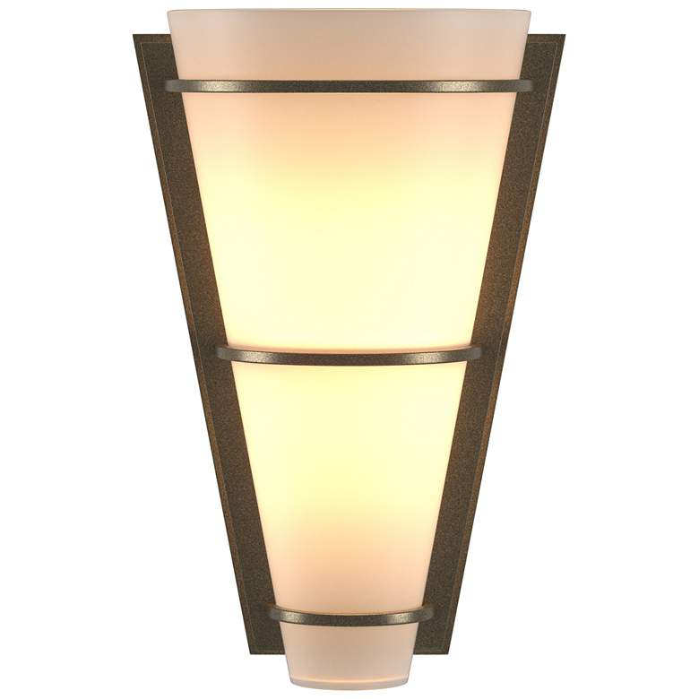 Image 1 Suspended Half Cone 10" High Soft Gold Sconce With Opal Glass Shade