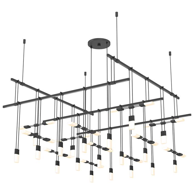 Image 1 Suspenders 36 inch 2-Tier Satin Black Grid Pendant with Etched Luminaires