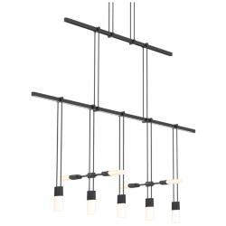 Suspenders 36&quot; 2-Tier Satin Black Linear Pendant With Etched Luminaire