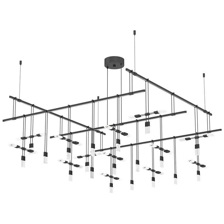 Image 1 Suspenders 48" 2-Tier Satin Black Grid Pendant With Crystal Luminaires