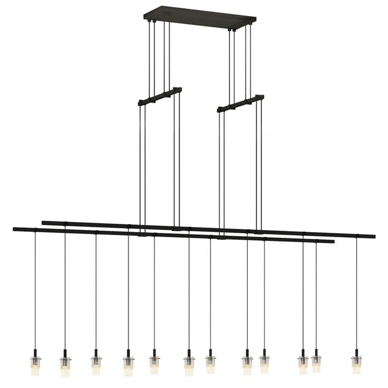 Image 1 Suspenders 48 inch 2-Tier Satin Black Tandem Pendant With Cylider Luminair