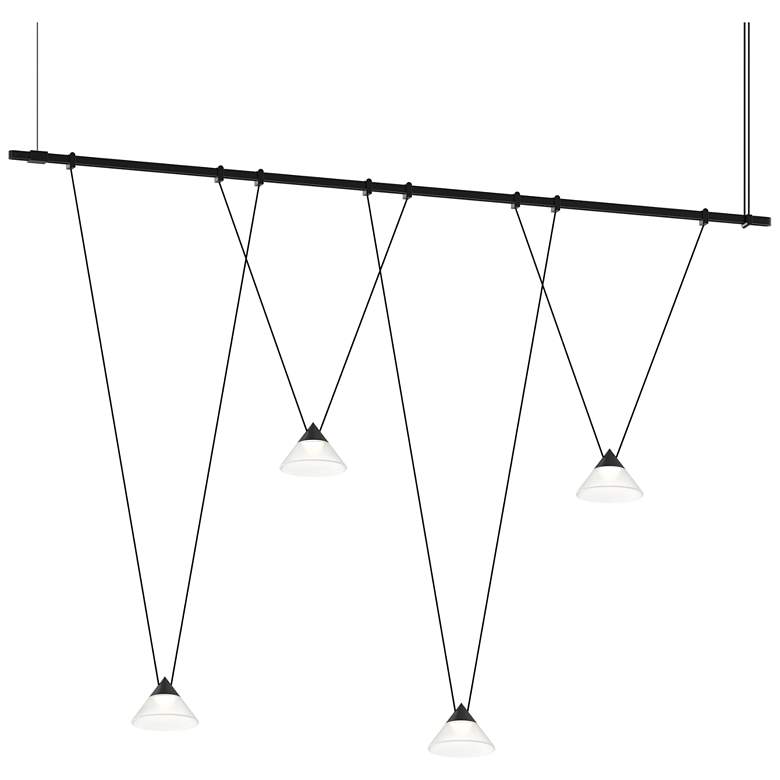 Image 1 Suspenders 48"W Satin Black Linear V-Line Etched Glass Cone Luminaires